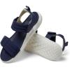 imageDearfoams Womens Comfortable Strap Thea Easy on Off Cushioned Lightweight Walking Shoe Sandal FlatNavy