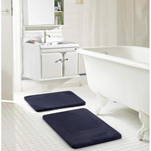 imageDearfoams 2 Piece Faux Fur Memory Foam Bath Rug Set RedNavy