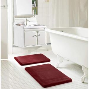 imageDearfoams 2 Piece Faux Fur Memory Foam Bath Rug Set RedRed