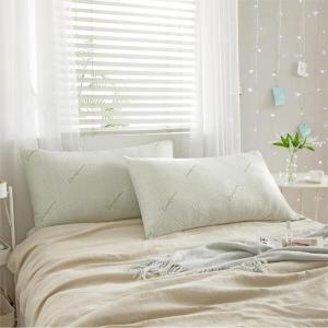 imageDearfoams Bed Pillows  StandardQueen Size  Set of 2  85 Polyester and 15 Rayon Bamboo Bed Pillow with Soft Knit Cover for Back Side and Stomach Sleepers