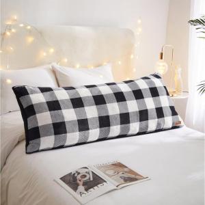 imageDearfoams Grey and White Check Plaid Full Body PillowRoyal Plush with Sherpa Reverse Fabric48quotx20quot Long PillowWhite and Black