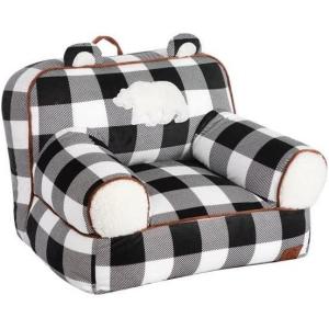 imageDearfoams Red and Black Buffalo Check Sherpa Plush Bean Bag Chair with Novelty Ears LargeBlack and White