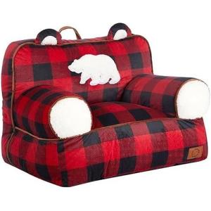 imageDearfoams Red and Black Buffalo Check Sherpa Plush Bean Bag Chair with Novelty Ears LargeRed and Black