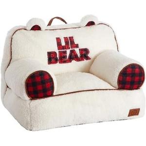 imageDearfoams Red and Black Buffalo Check Sherpa Plush Bean Bag Chair with Novelty Ears LargeWhite and Red