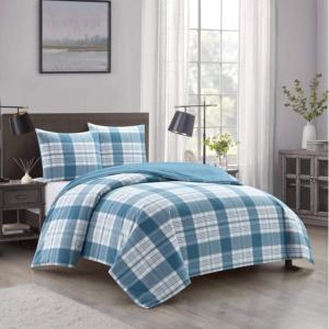 imageDearfoams Super Soft 100 Cotton Comforter Set Red Plaid KingBlue