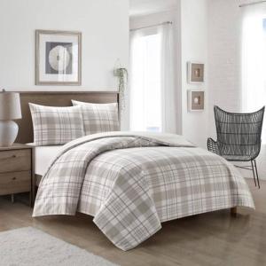 imageDearfoams Super Soft 100 Cotton Comforter Set Red Plaid KingGrey