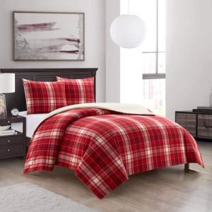 imageDearfoams Super Soft 100 Cotton Comforter Set Red Plaid KingRed