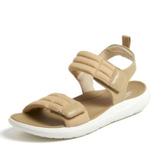 imageDearfoams Womens Comfortable Strap Thea Easy on Off Cushioned Lightweight Walking Shoe Sandal FlatKhaki