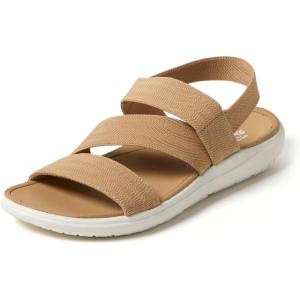 imageDearfoams Womens Emilia Slip on Comfortable Cushioned Gore Lightweight Sandal FlatKhaki