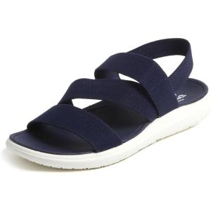 imageDearfoams Womens Emilia Slip on Comfortable Cushioned Gore Lightweight Sandal FlatNavy