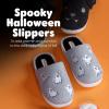 imageDearfoams UnisexAdult Spooky Fuzzy Halloween Pumpkin Jack O Lantern SlipperGrey Ghost