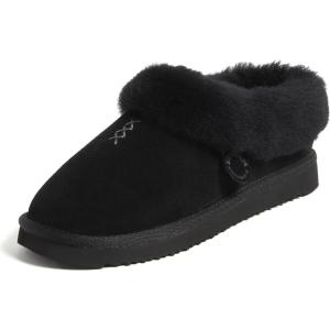 imageDearfoams Womens Fireside Adelaide Shearling Soft Memory Foam Plush Indoor House Shoe Clog SlipperBlack