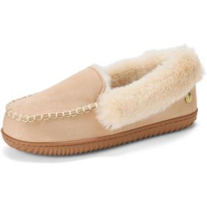 imageDearfoams Womens Gifts Fuzzy Memory Foam Outdoor Ryland Moccasin with Cuff SlippersSand