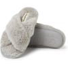 imageDearfoams UnisexChild Ava Kids Printed Detail faux faux fur Cross Band Slide SlipperSparkle Grey