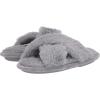 imageDearfoams UnisexChild Ava Kids Printed Detail faux faux fur Cross Band Slide SlipperSparkle Grey