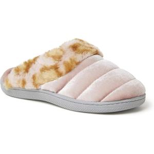 imageDearfoams Kids Evelyn Velour Clog with Leopard Cuff SlipperPale Mauve