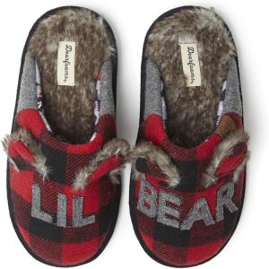 imageDearfoams UnisexChild Gifts for Kids Matching Christmas Holiday Lil Baby Bear SlipperLil Bear Furry Plaid