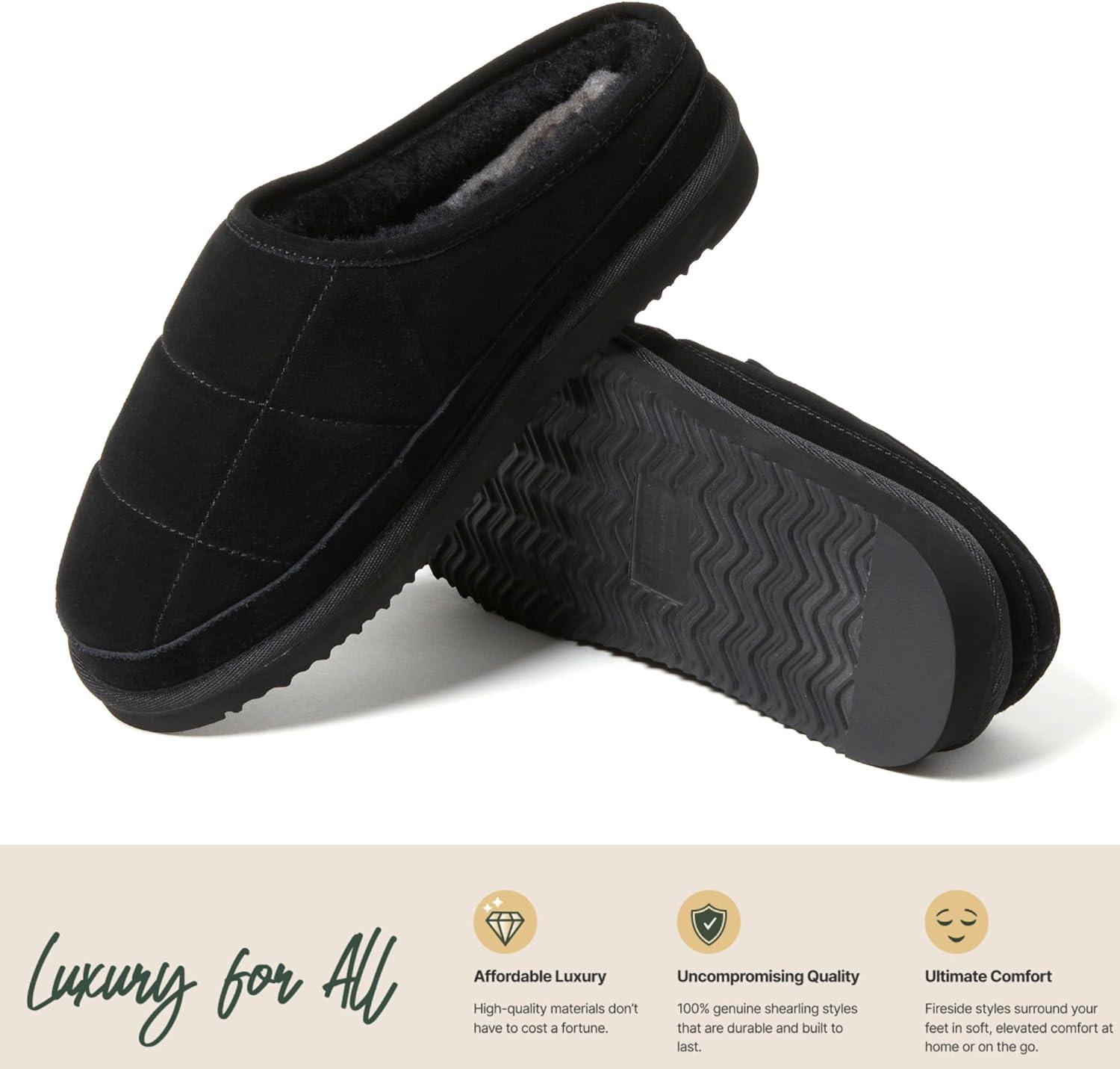 imageFireside by Dearfoams Mens Grafton Shearling IndoorOutdoor Clog SlipperBlack Quilted