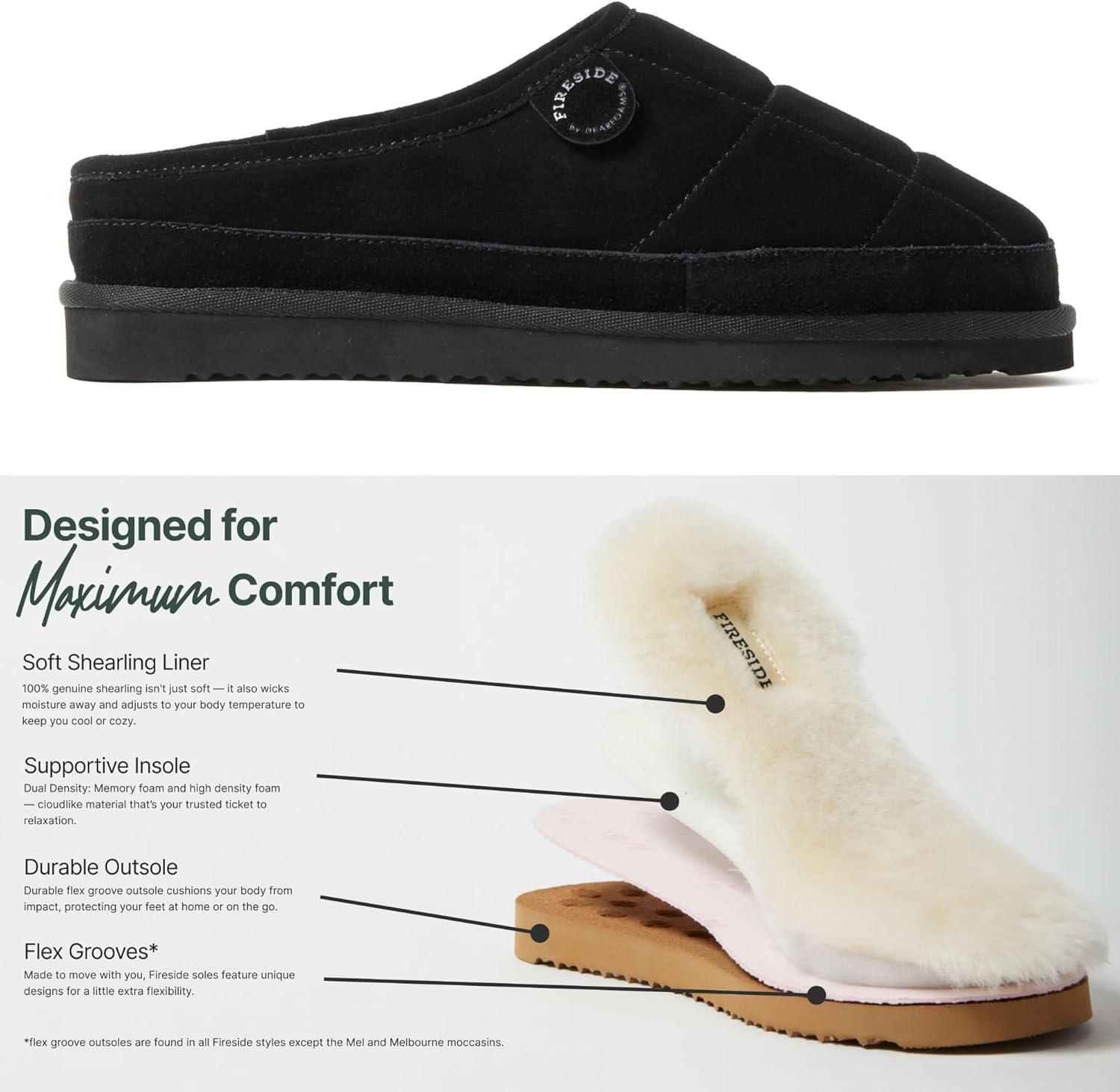 imageFireside by Dearfoams Mens Grafton Shearling IndoorOutdoor Clog SlipperBlack Quilted