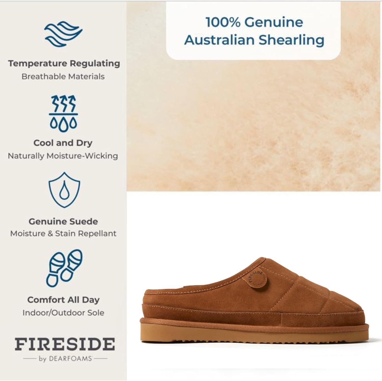 imageFireside by Dearfoams Mens Grafton Shearling IndoorOutdoor Clog SlipperChestnut Quilted