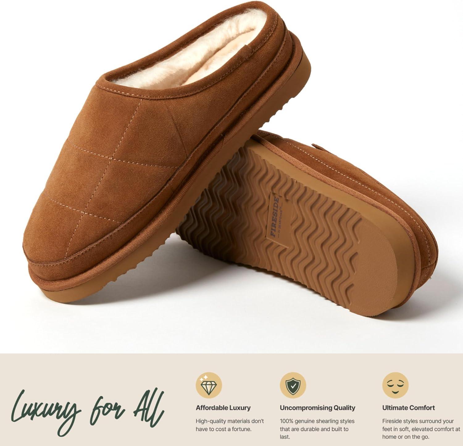 imageFireside by Dearfoams Mens Grafton Shearling IndoorOutdoor Clog SlipperChestnut Quilted