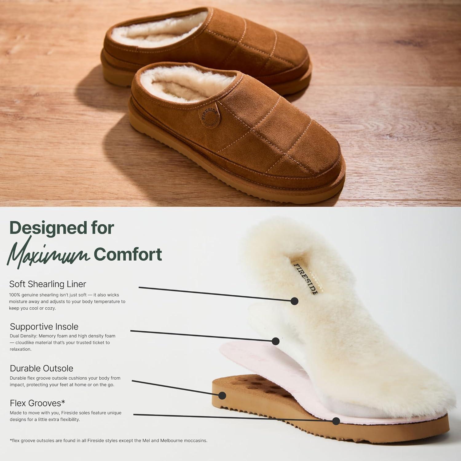 imageFireside by Dearfoams Mens Grafton Shearling IndoorOutdoor Clog SlipperChestnut Quilted