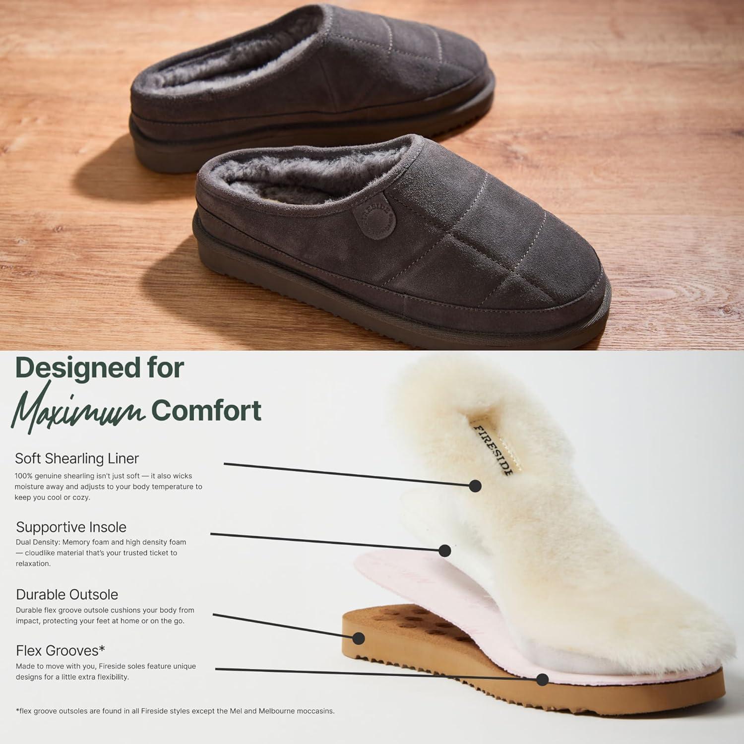 imageFireside by Dearfoams Mens Grafton Shearling IndoorOutdoor Clog SlipperGrey Quilted