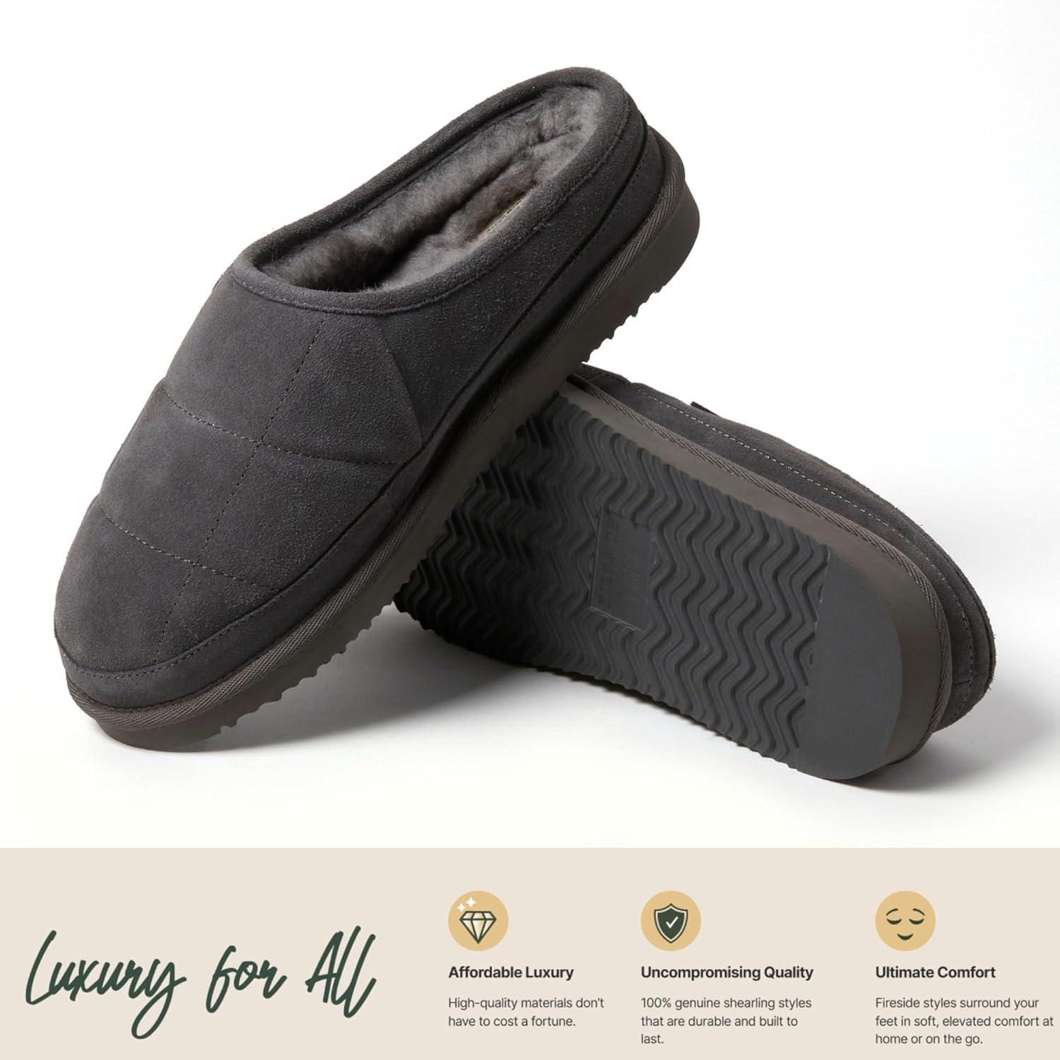 imageFireside by Dearfoams Mens Grafton Shearling IndoorOutdoor Clog SlipperGrey Quilted