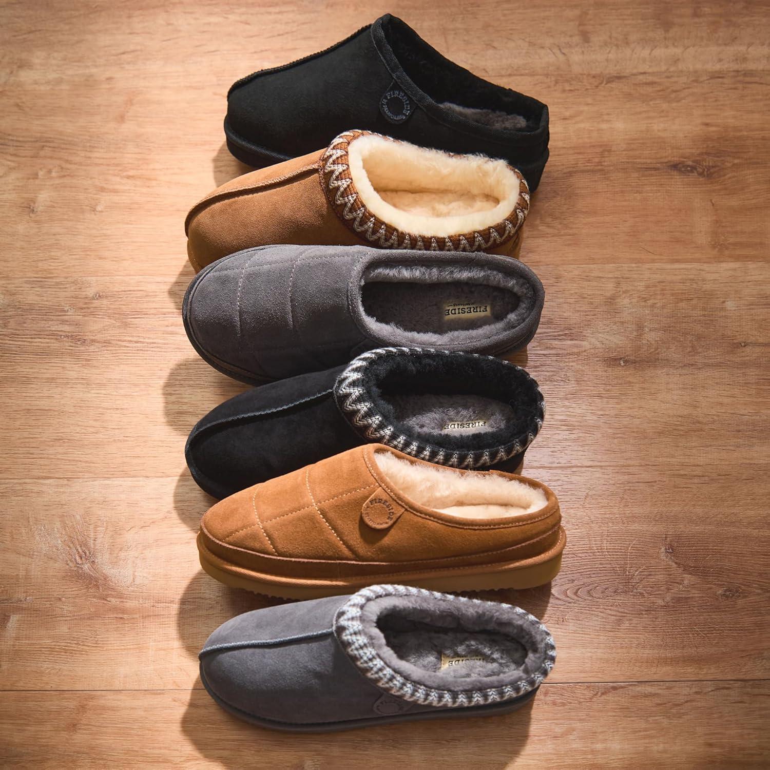imageFireside by Dearfoams Mens Grafton Shearling IndoorOutdoor Clog SlipperGrey Quilted