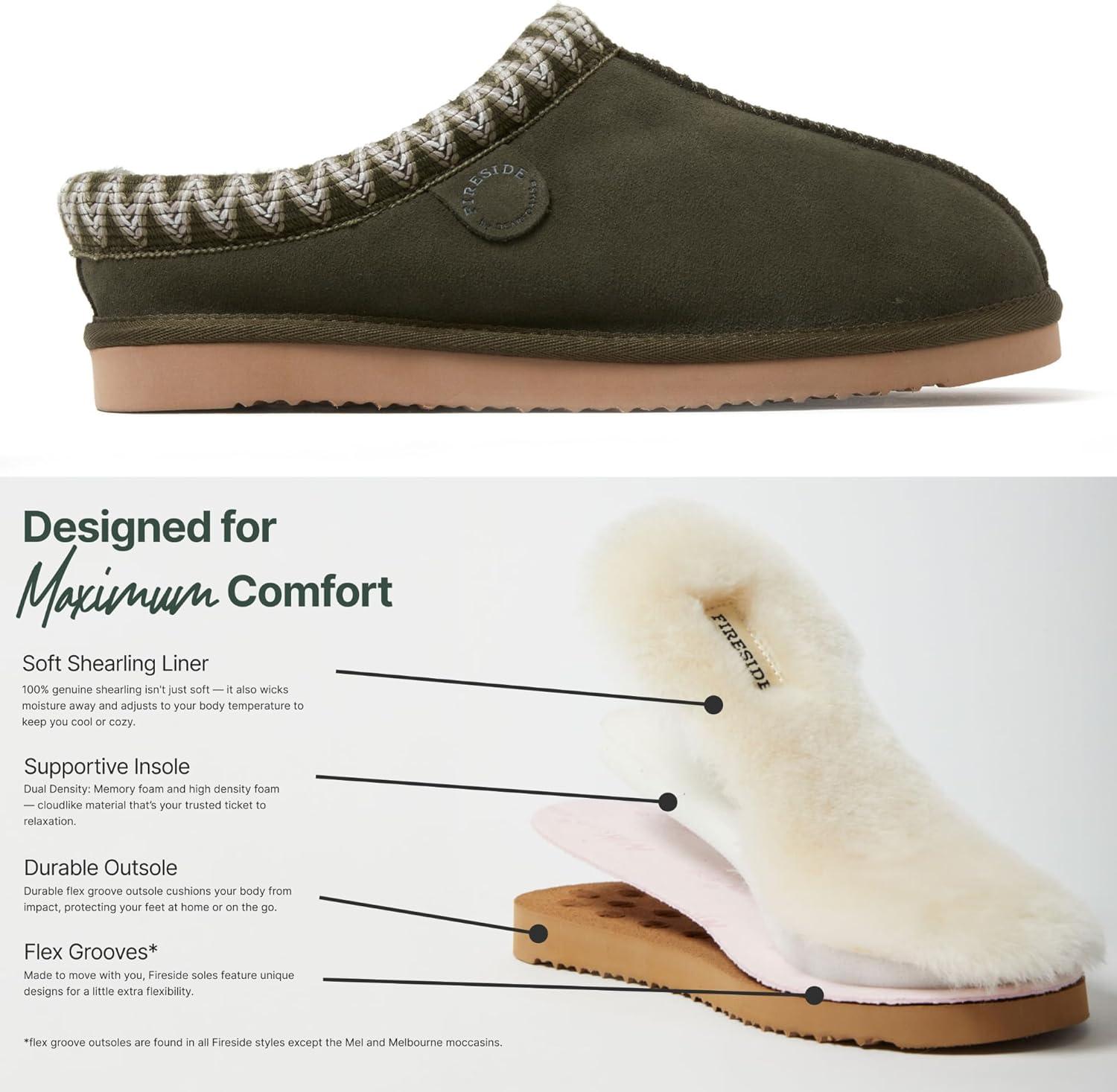 imageFireside by Dearfoams Mens Grafton Shearling IndoorOutdoor Clog SlipperLoden Taping