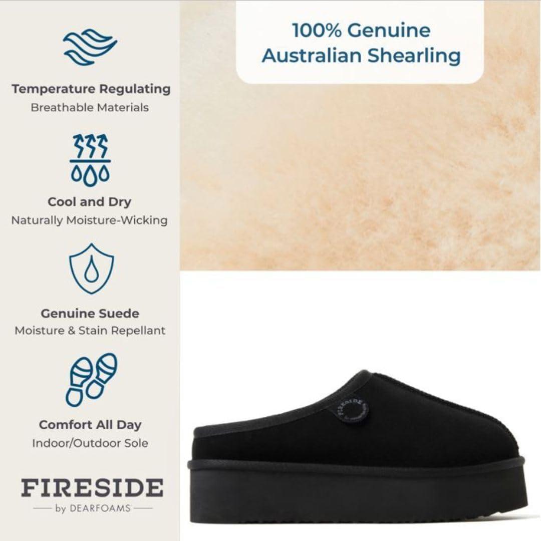 imageFireside by Dearfoams Womens Greta Shearling IndoorOutdoor Clog SlipperBlack Platform