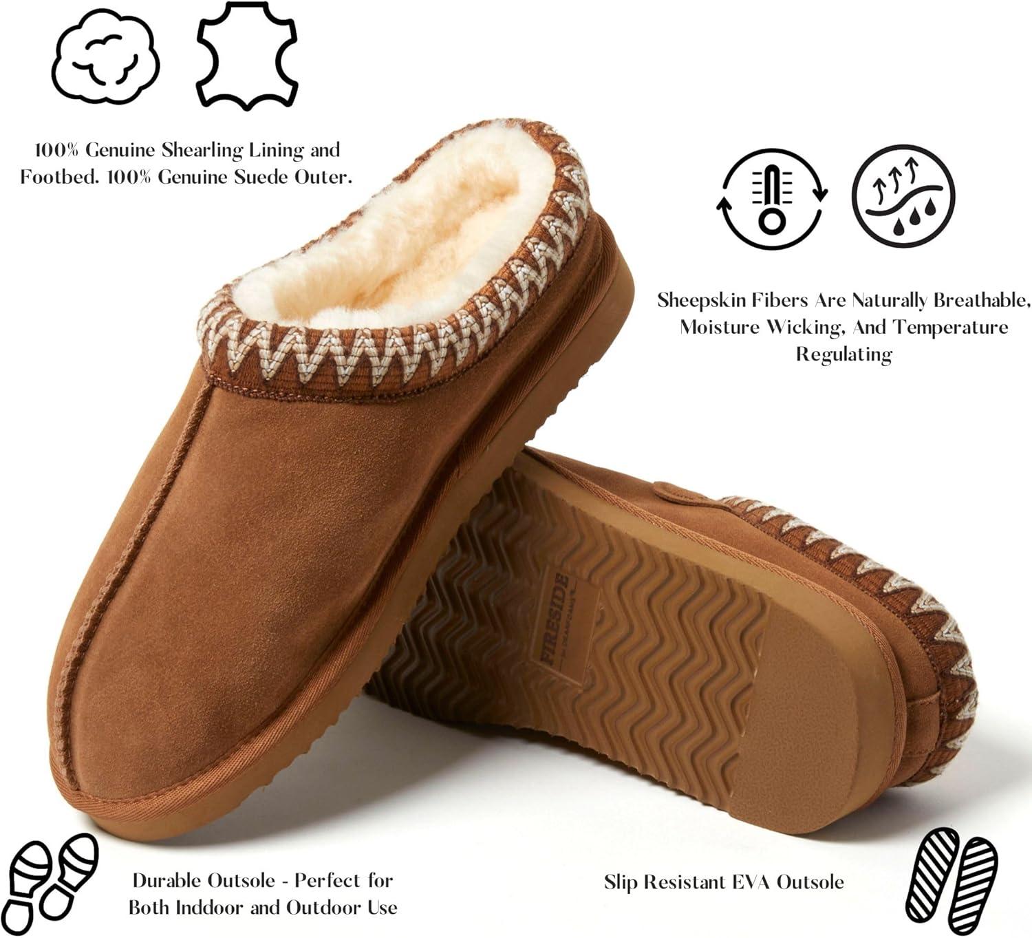 imageFireside by Dearfoams Womens Greta Shearling IndoorOutdoor Clog SlipperChestnut Taping