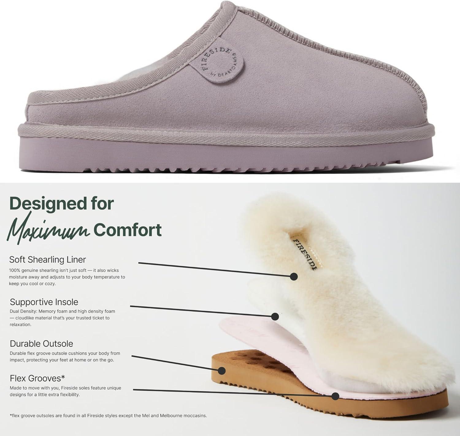 imageFireside by Dearfoams Womens Greta Shearling IndoorOutdoor Clog SlipperLilac