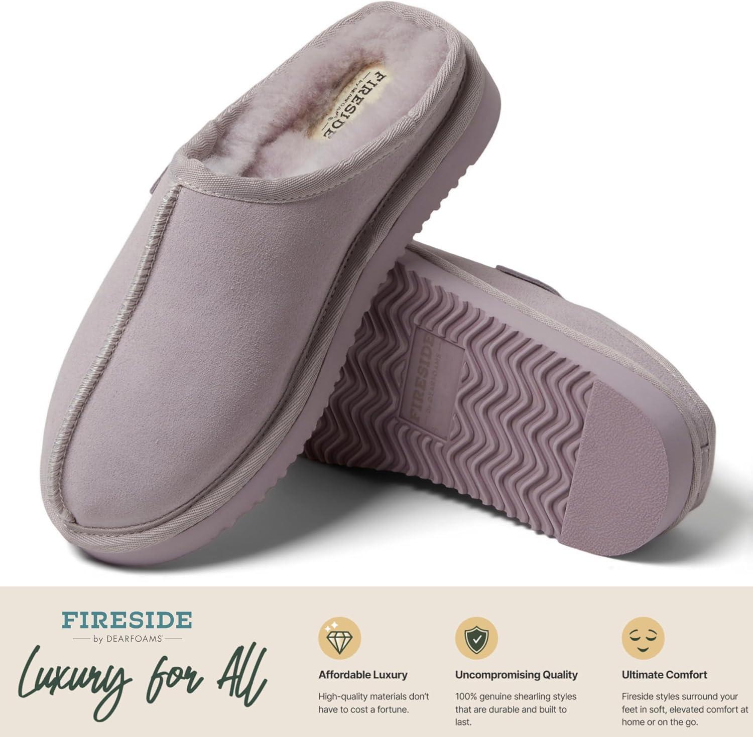 imageFireside by Dearfoams Womens Greta Shearling IndoorOutdoor Clog SlipperLilac