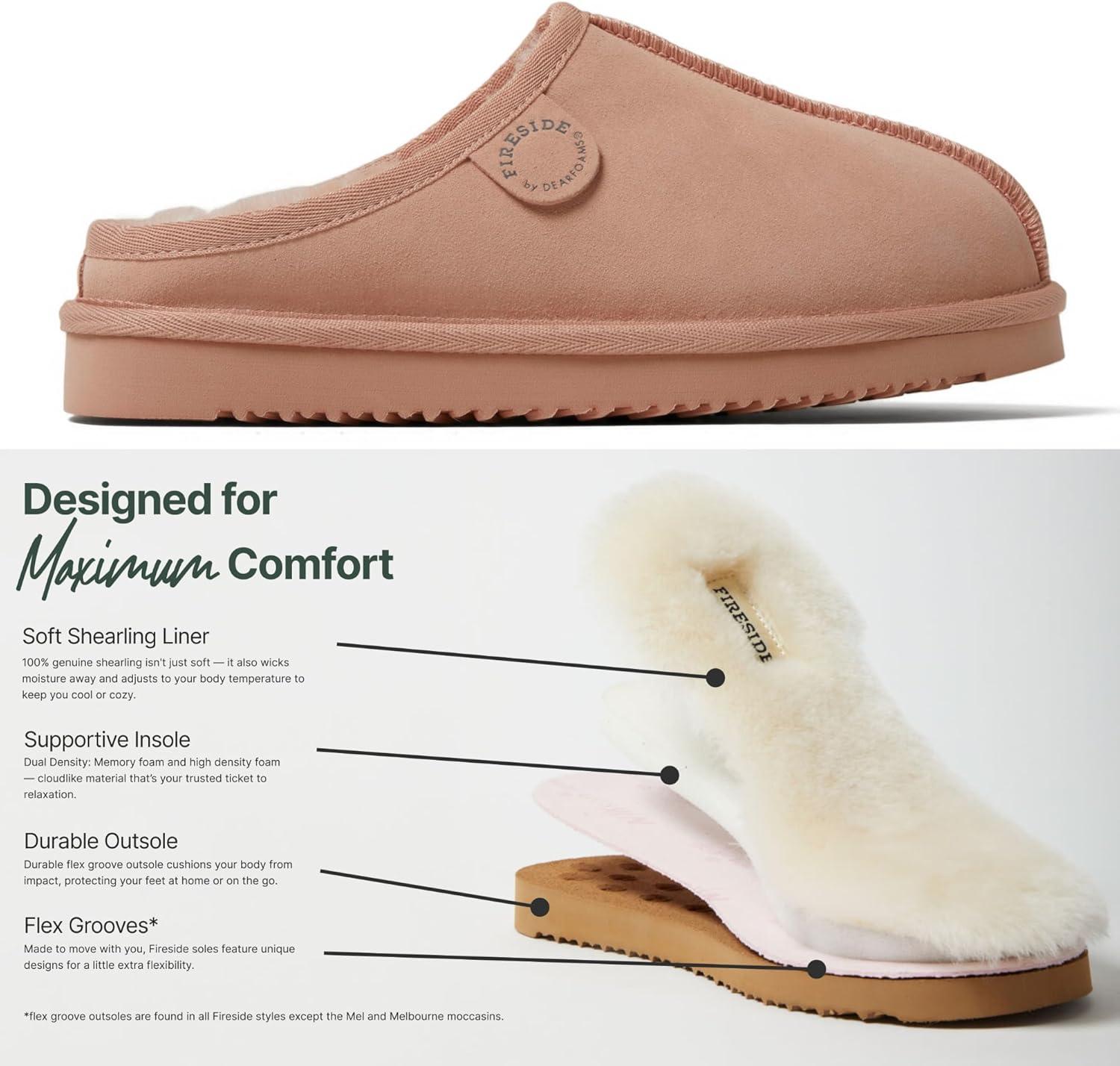imageFireside by Dearfoams Womens Greta Shearling IndoorOutdoor Clog SlipperPeach Dust