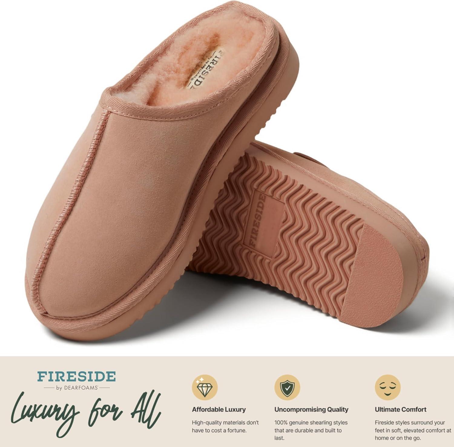 imageFireside by Dearfoams Womens Greta Shearling IndoorOutdoor Clog SlipperPeach Dust
