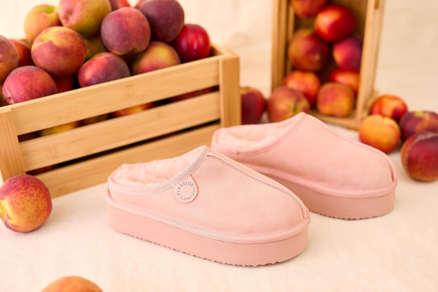 imageFireside by Dearfoams Womens Greta Shearling IndoorOutdoor Clog SlipperPeach Dust Platform