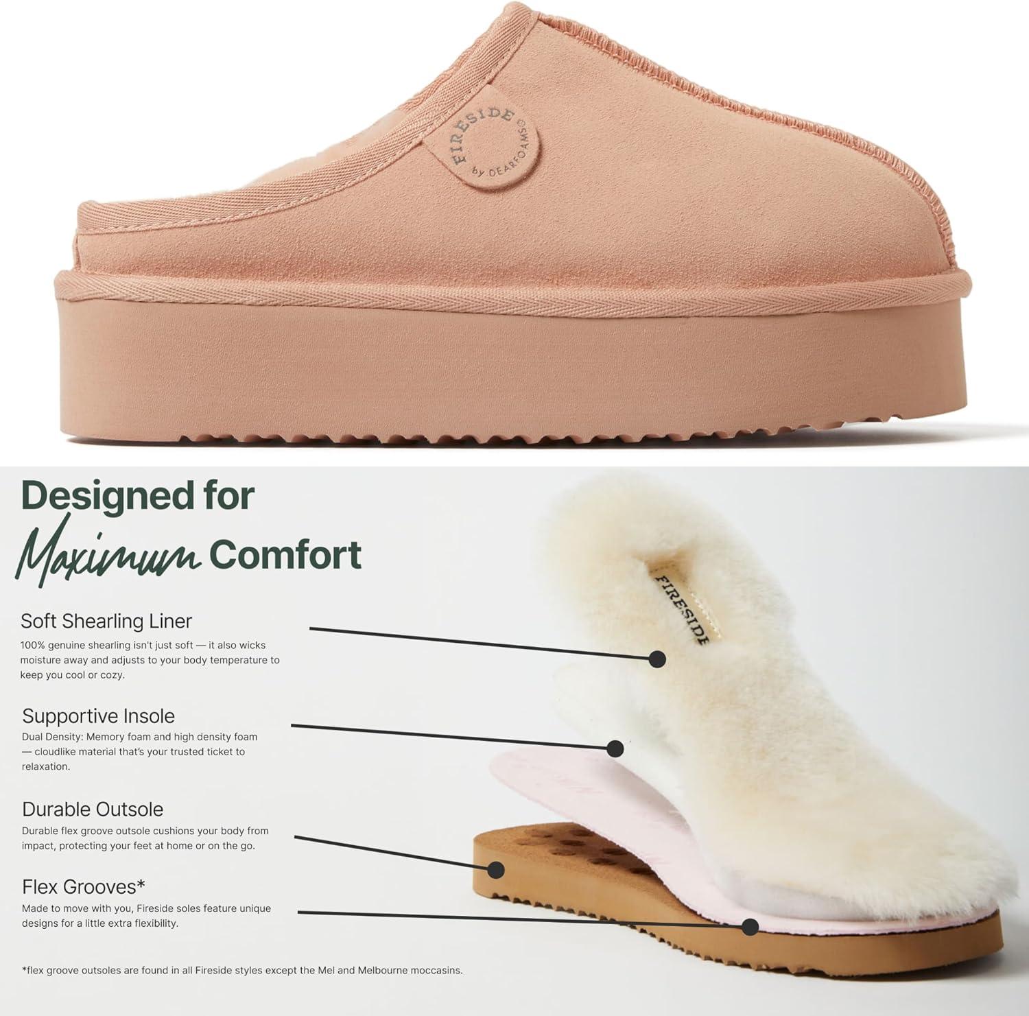 imageFireside by Dearfoams Womens Greta Shearling IndoorOutdoor Clog SlipperPeach Dust Platform
