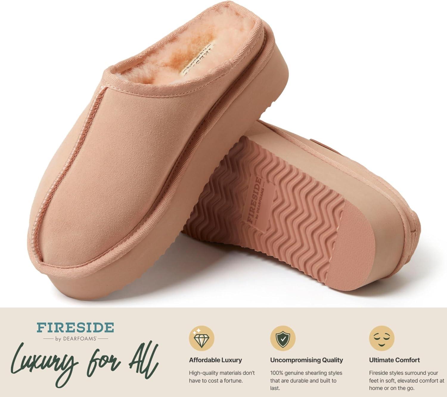 imageFireside by Dearfoams Womens Greta Shearling IndoorOutdoor Clog SlipperPeach Dust Platform