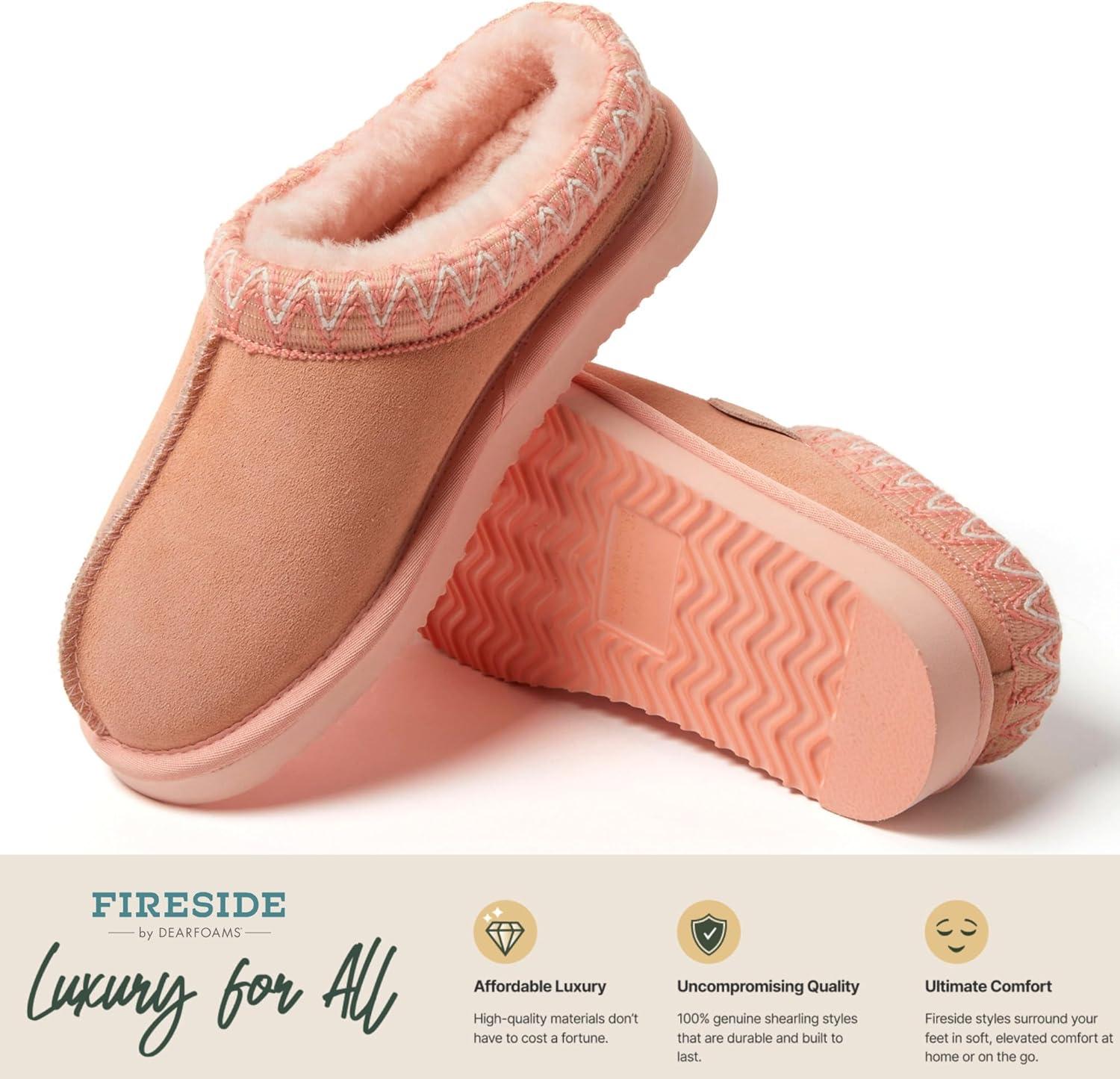 imageFireside by Dearfoams Womens Greta Shearling IndoorOutdoor Clog SlipperPeach Dust Taping