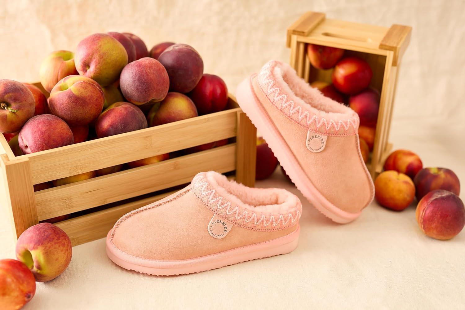 imageFireside by Dearfoams Womens Greta Shearling IndoorOutdoor Clog SlipperPeach Dust Taping