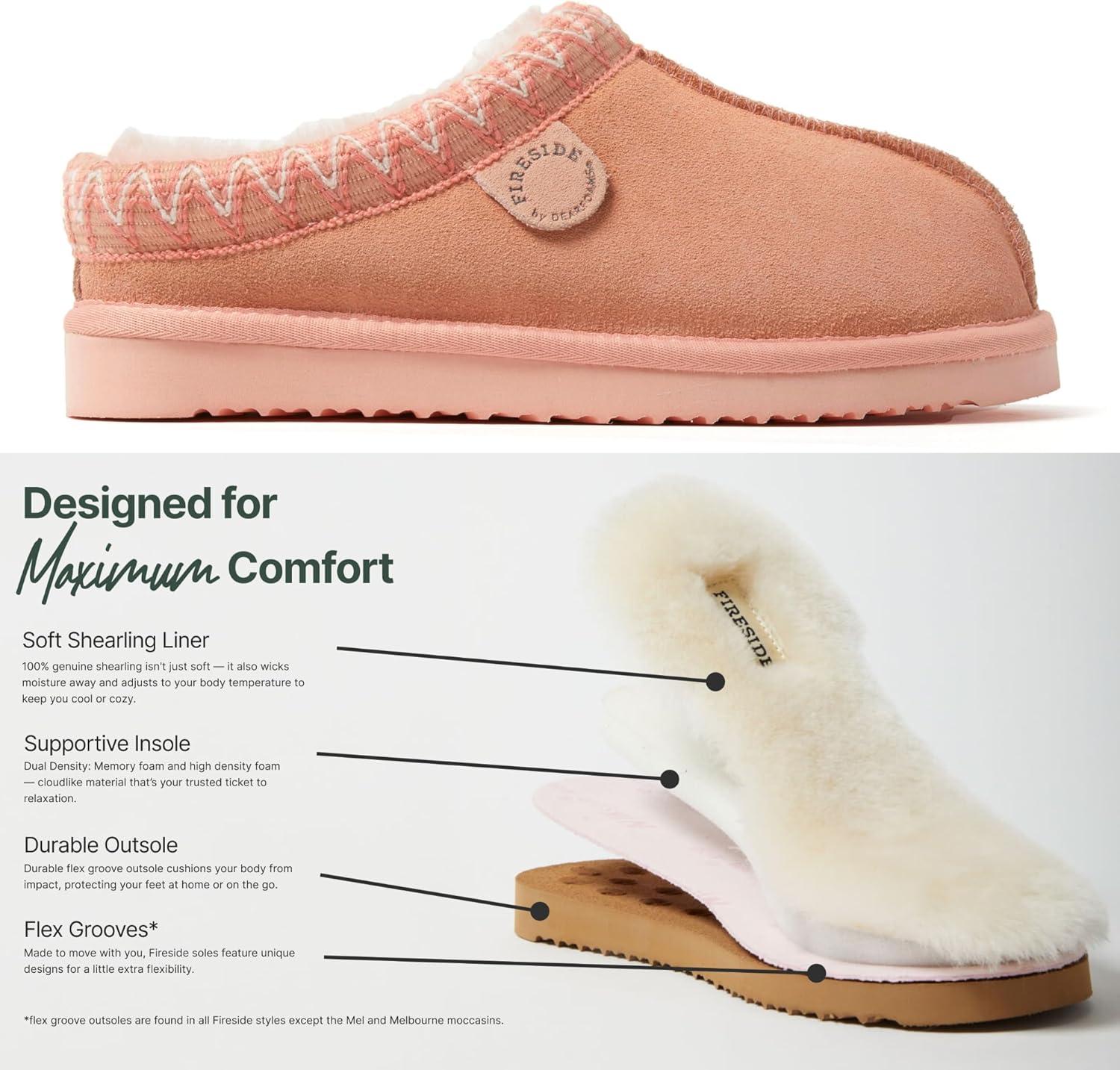 imageFireside by Dearfoams Womens Greta Shearling IndoorOutdoor Clog SlipperPeach Dust Taping