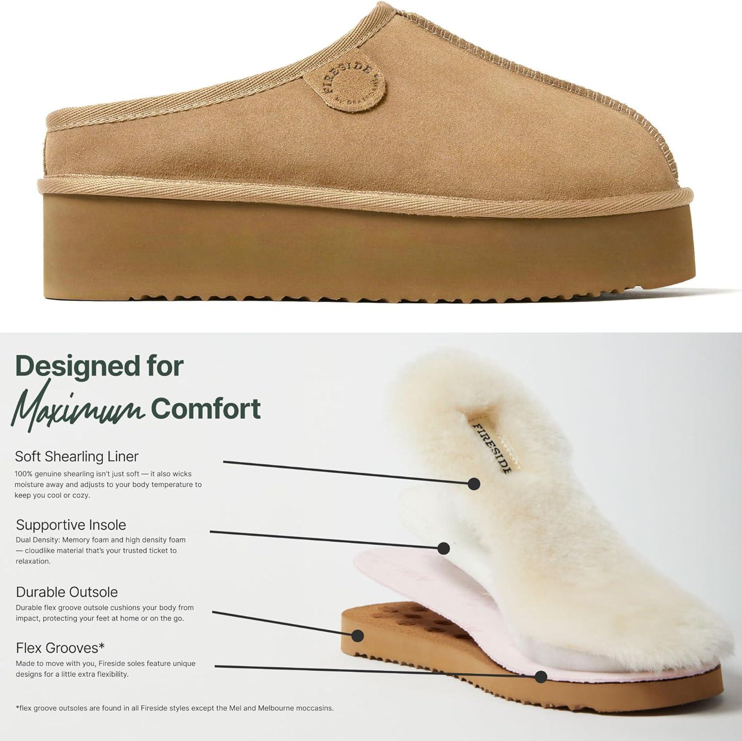 imageFireside by Dearfoams Womens Greta Shearling IndoorOutdoor Clog SlipperSand Platform