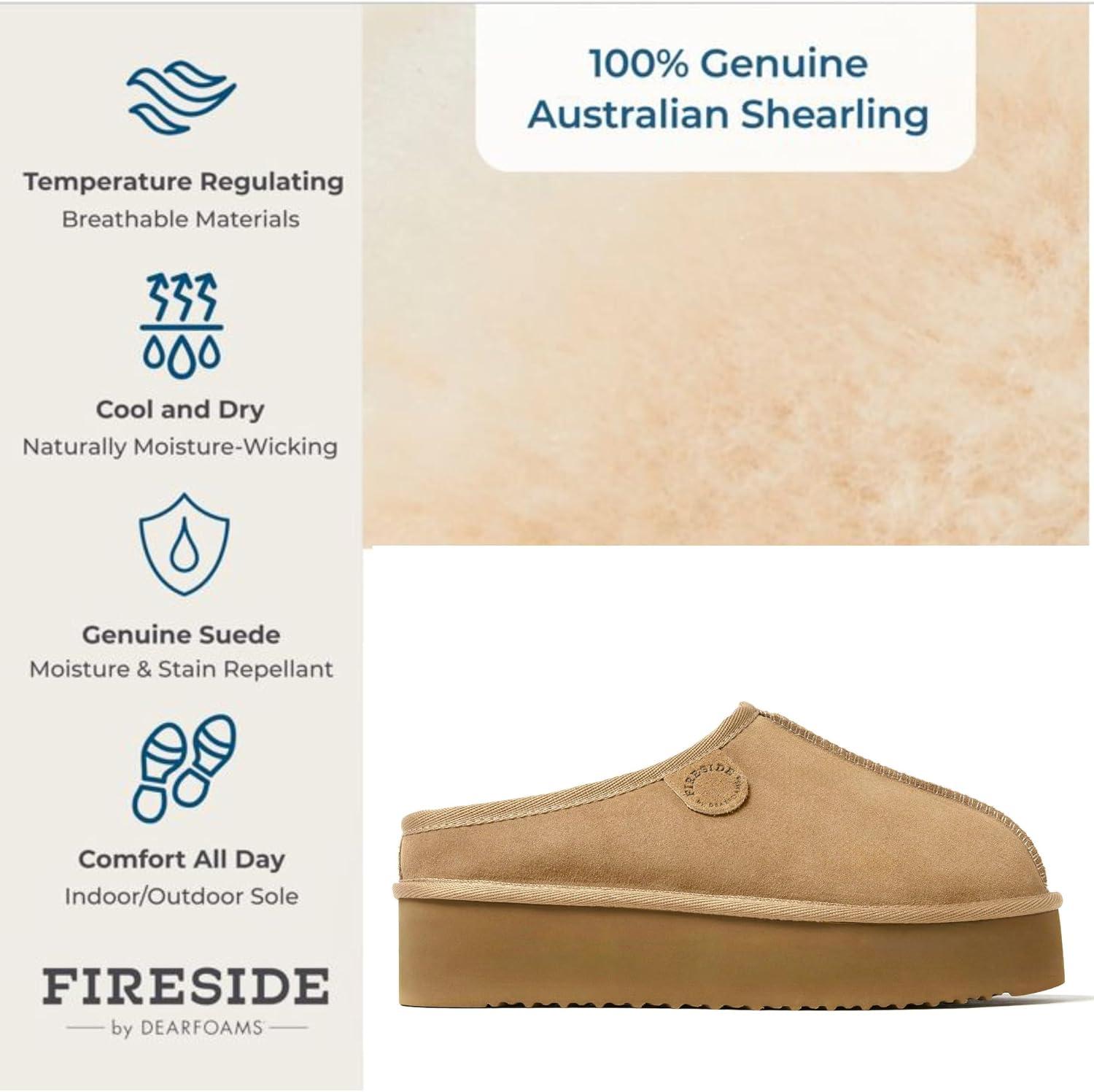 imageFireside by Dearfoams Womens Greta Shearling IndoorOutdoor Clog SlipperSand Platform