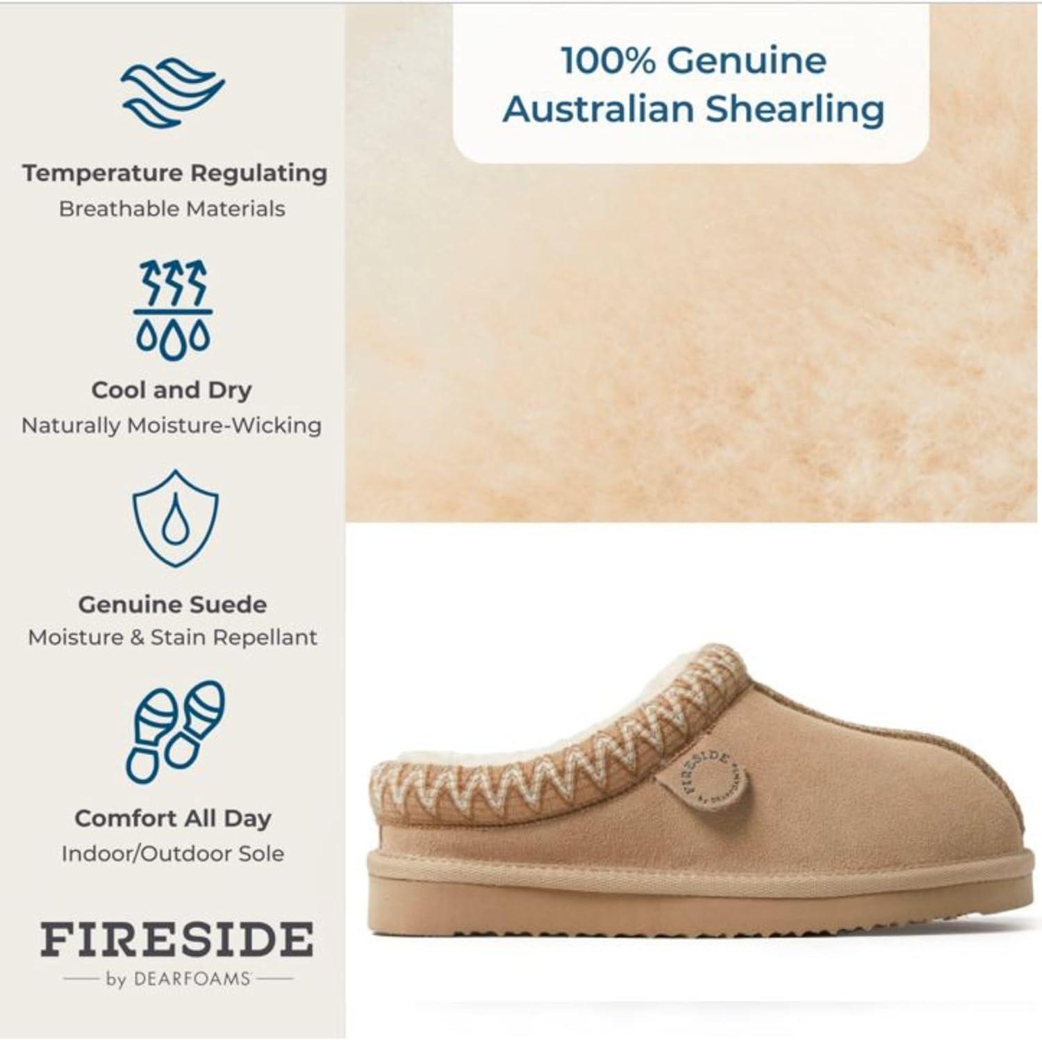 imageFireside by Dearfoams Womens Greta Shearling IndoorOutdoor Clog SlipperSand Taping
