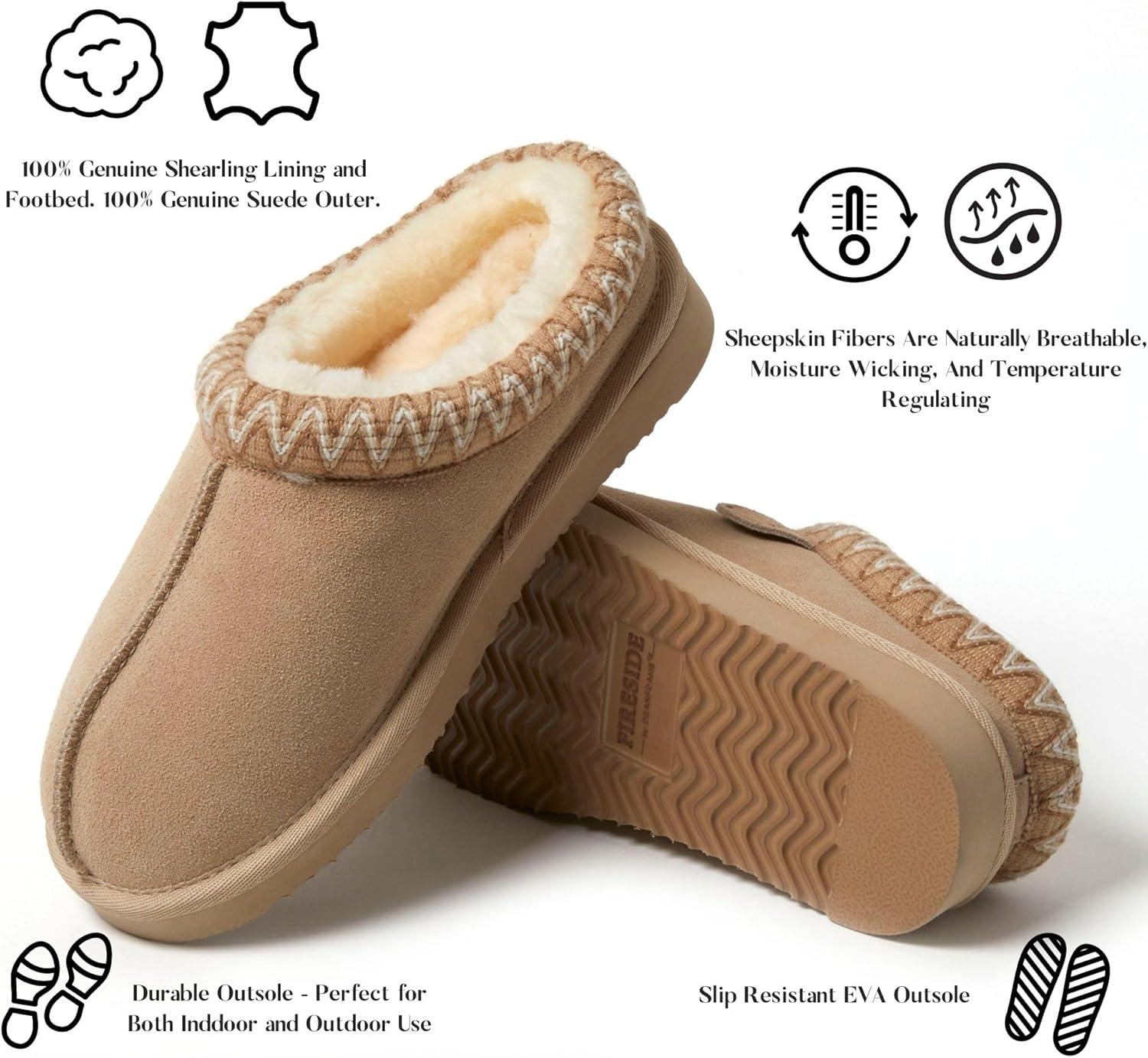 imageFireside by Dearfoams Womens Greta Shearling IndoorOutdoor Clog SlipperSand Taping