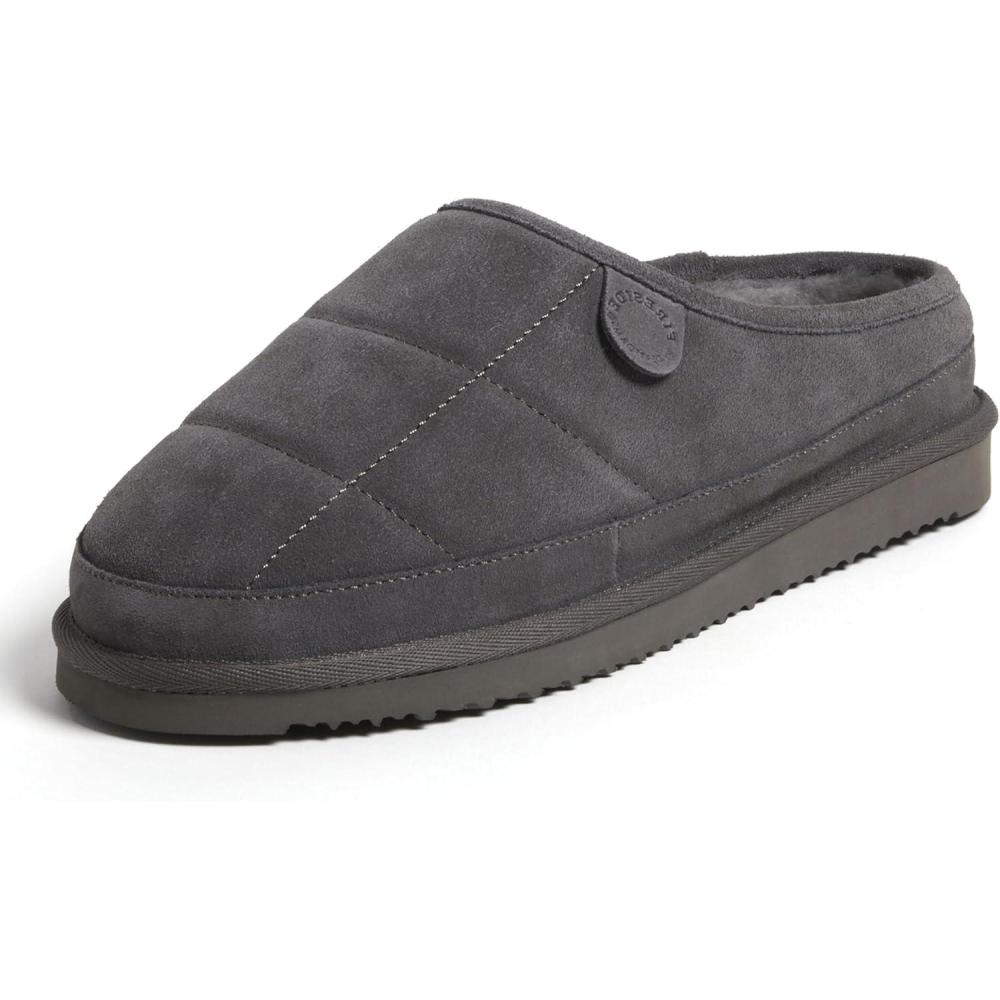 imageFireside by Dearfoams Mens Grafton Shearling IndoorOutdoor Clog SlipperGrey Quilted