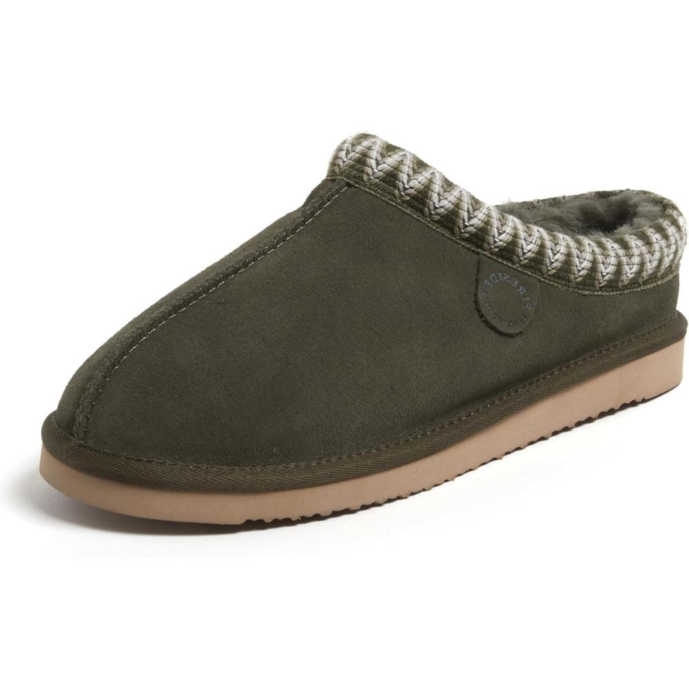 imageFireside by Dearfoams Mens Grafton Shearling IndoorOutdoor Clog SlipperLoden Taping