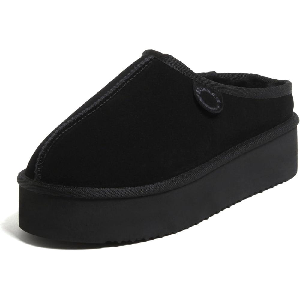 imageFireside by Dearfoams Womens Greta Shearling IndoorOutdoor Clog SlipperBlack Platform