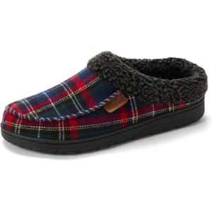 imageDearfoams Mens Brendan IndoorOutdoor Breathable Memory Foam Clog House Shoe with Wide Widths SlipperBlue Plaid